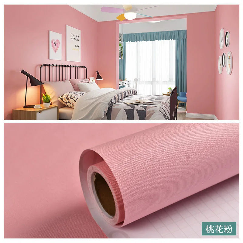 Macaron DIY Solid Color Stickers Self-adhesive Thickened Waterproof PVC Bedroom Dormitory Wardrobe Wall Renovation Wallpaper - CylaStore1