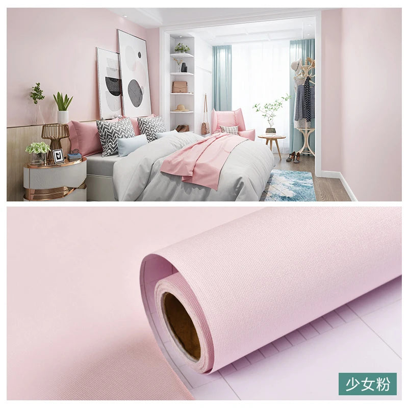 Macaron DIY Solid Color Stickers Self-adhesive Thickened Waterproof PVC Bedroom Dormitory Wardrobe Wall Renovation Wallpaper - CylaStore1